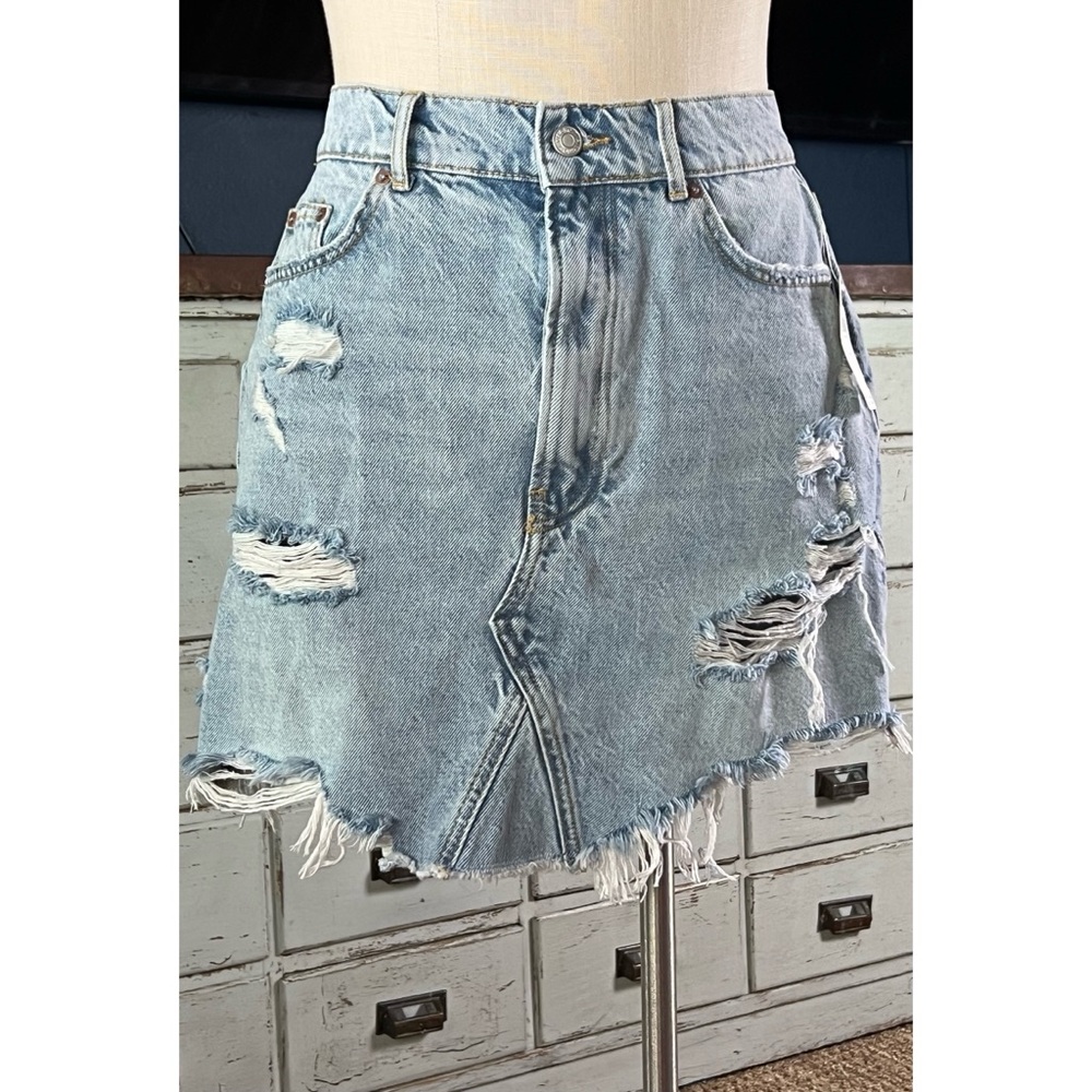 Anthropologie Destroyed Denim Mini Skirt 14 - Picture 8 of 12